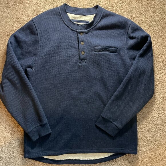 L.L. Bean Other - LL Bean Mens L Katahdin Iron Works Bonded Waffle Fleece Henley Navy 1/4 Snap